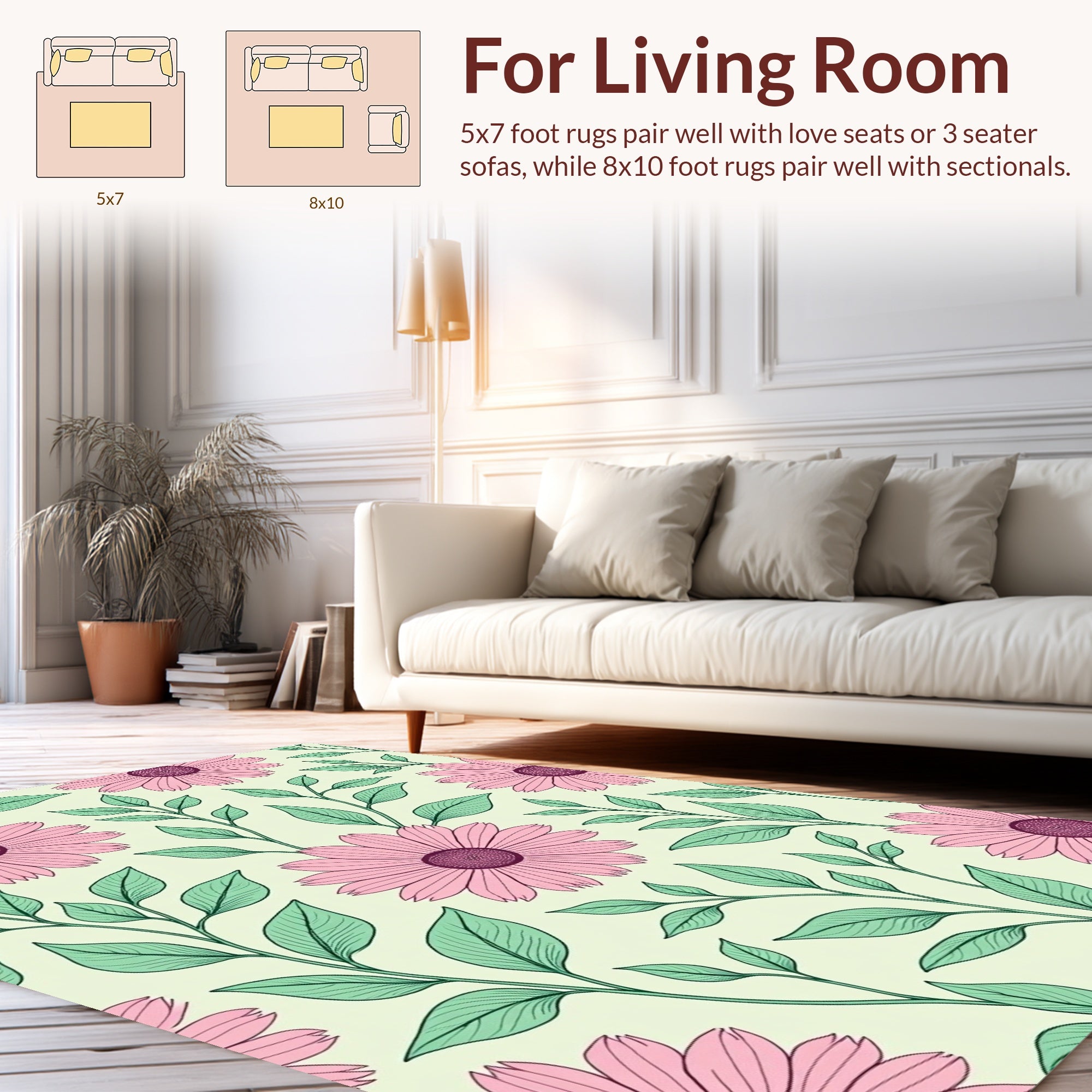 Pink Daisy Floral Pattern Rug