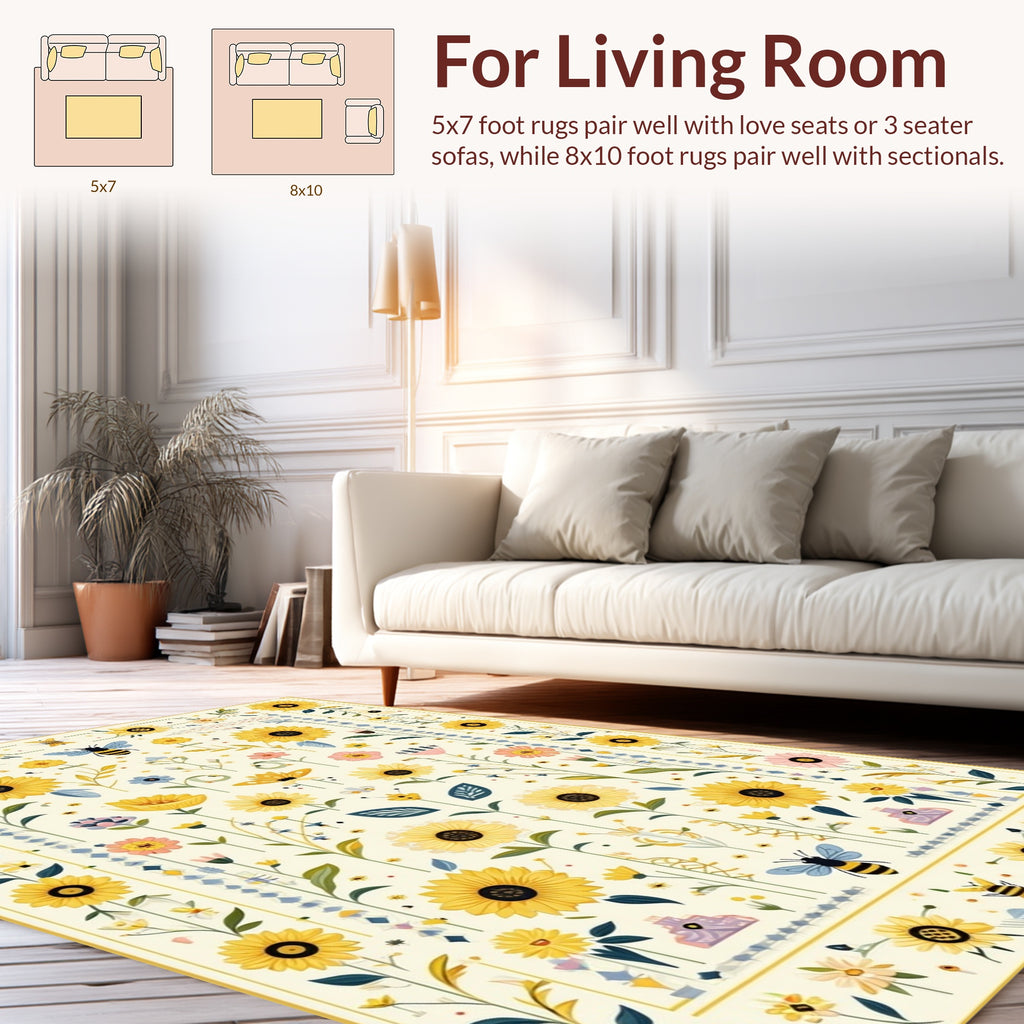 Sunflower Bumblebee Garden Whimsical Rug