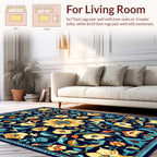 Ornate Floral Scrollwork In Navy Rug