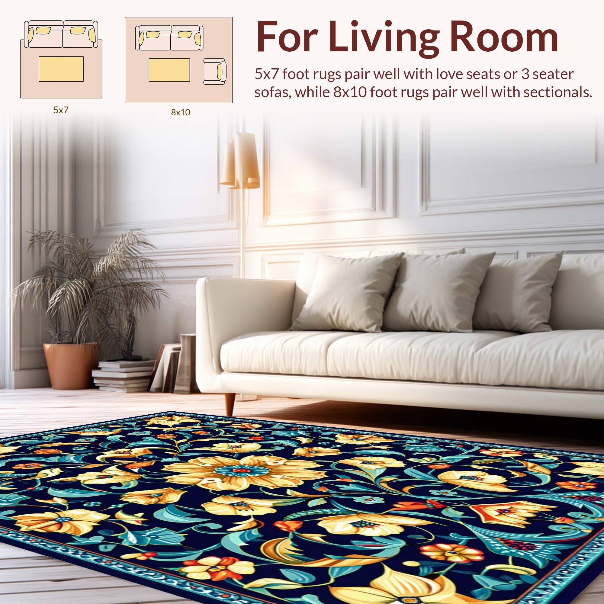 Ornate Floral Scrollwork In Navy Rug