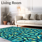 Abstract Teal Geometric Garden Birds Rug