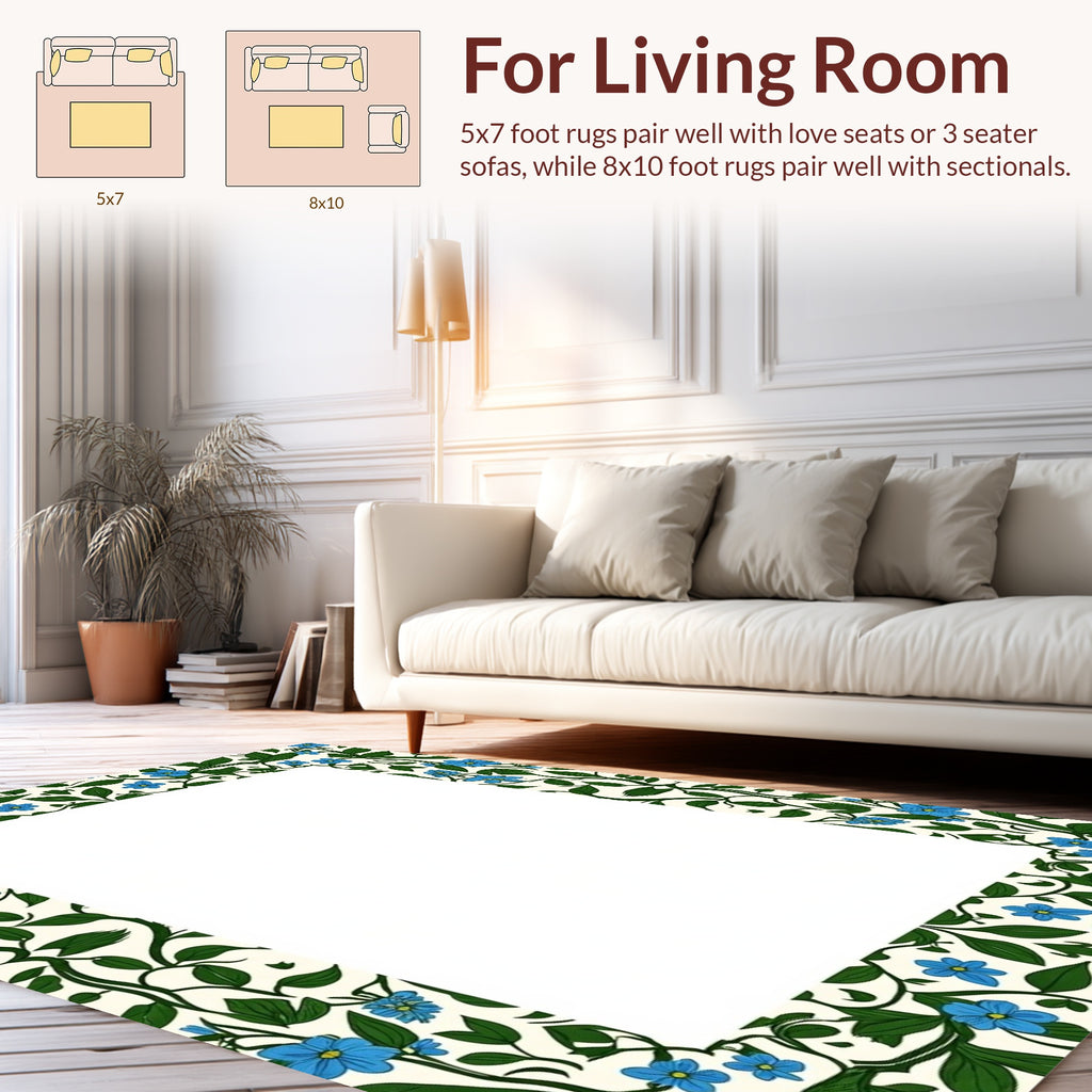 Vine Floral Blue Accent Rug
