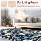 Navy Blue Floral Pattern Rug
