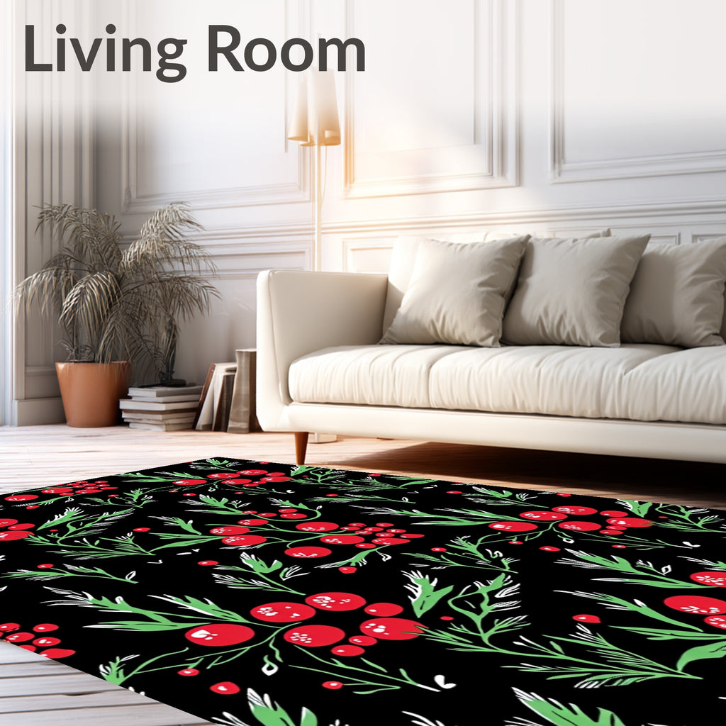 Red Berry Botanical Black Rug