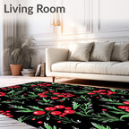 Red Berry Botanical Black Rug