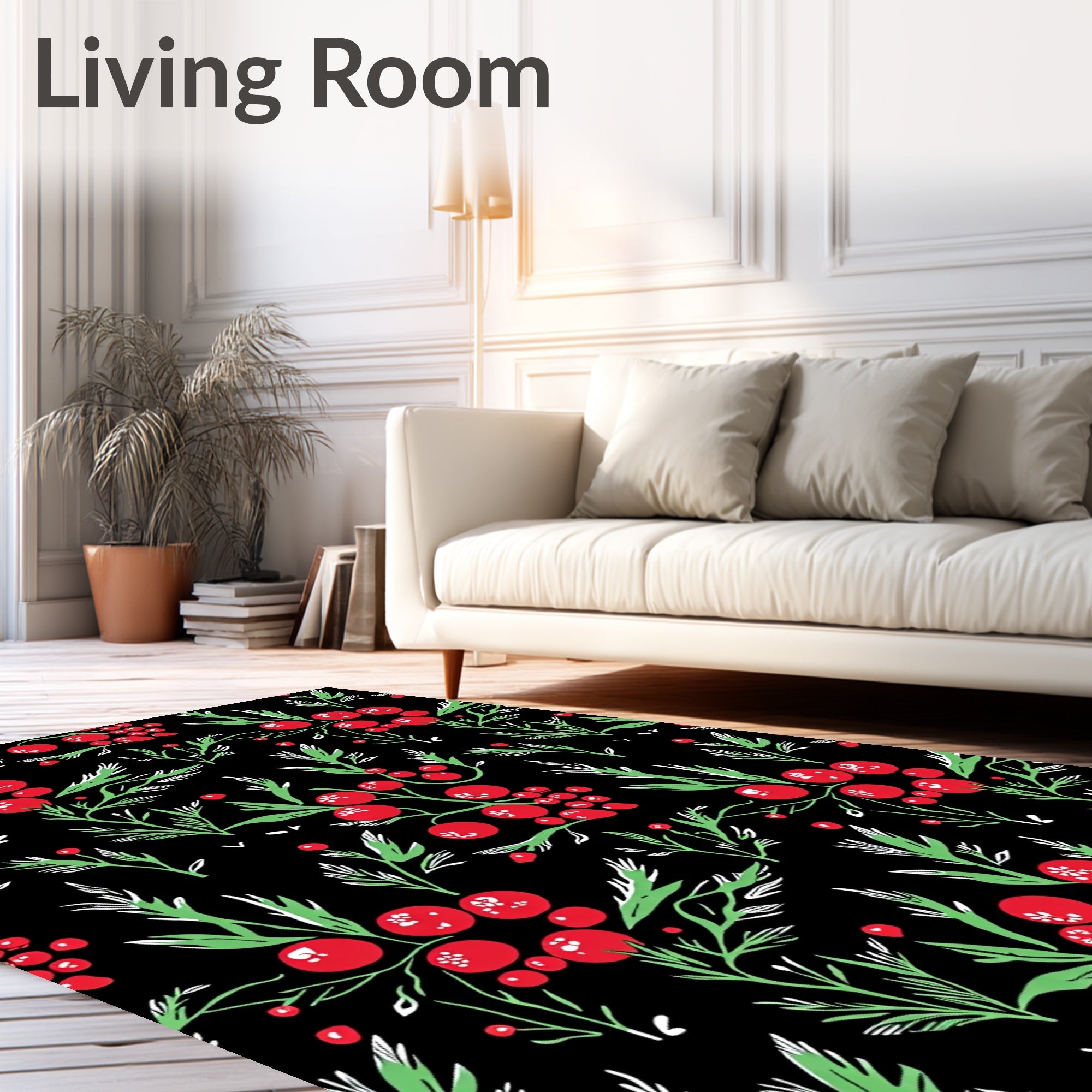 Red Berry Botanical Black Rug