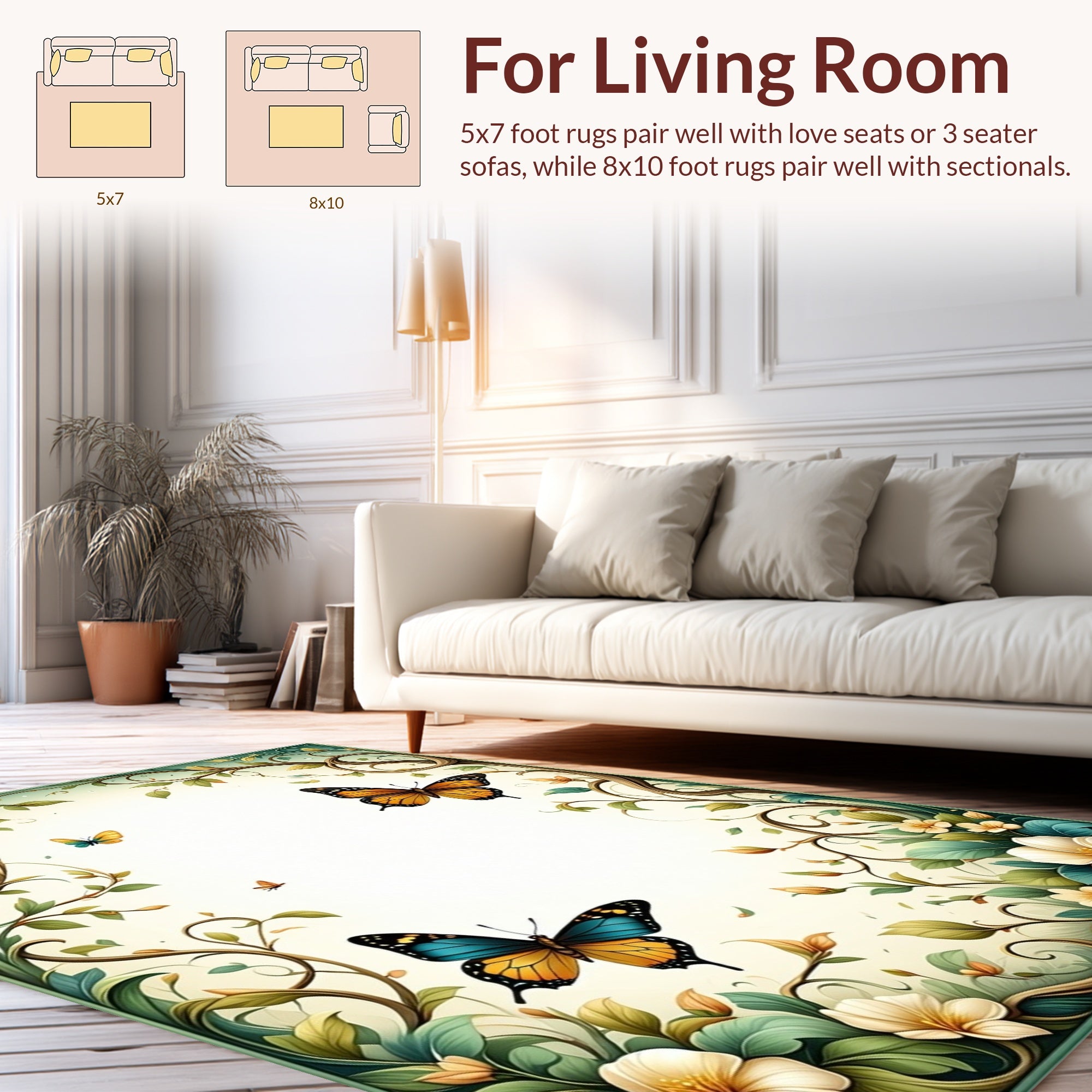 Whimsical Butterflies Floral Vine Rug
