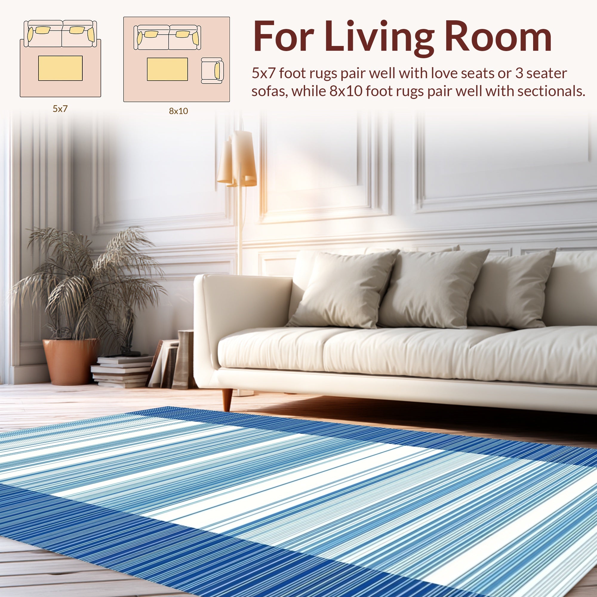 Striped Blue White Geometric Pattern Rug