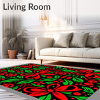 Red Green Bows And Leaves Arrangement Rug