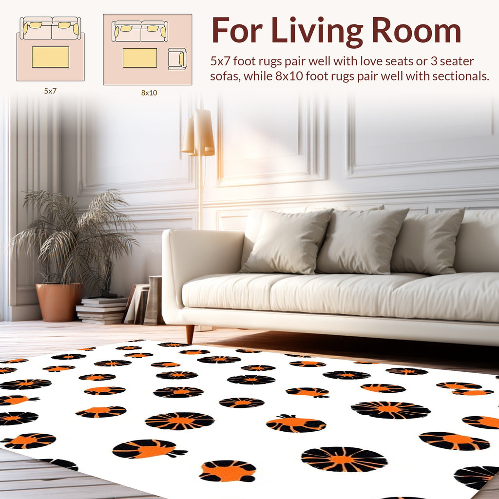 Orange Black Floral Round Pattern Rug