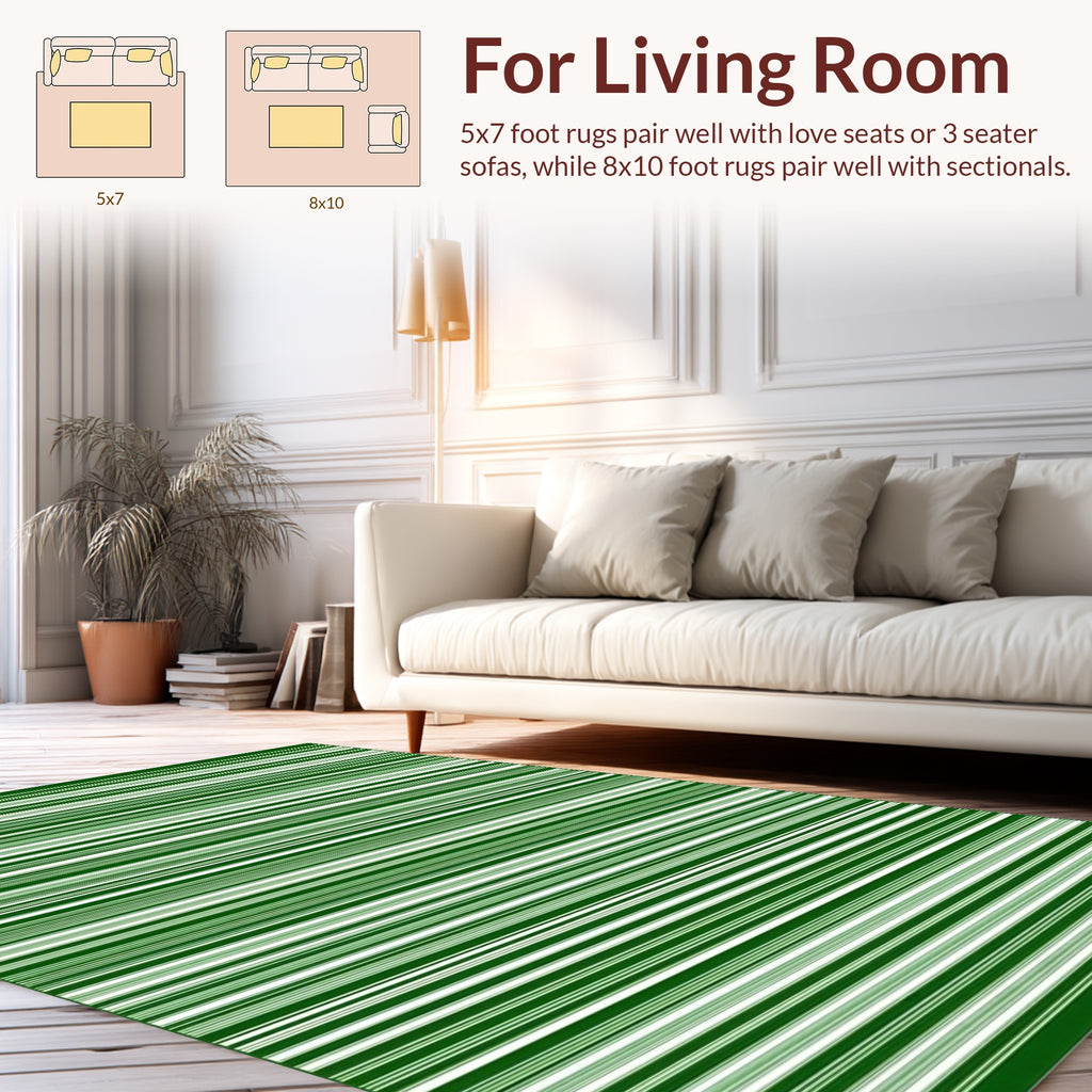Striped Pattern Green White Rug