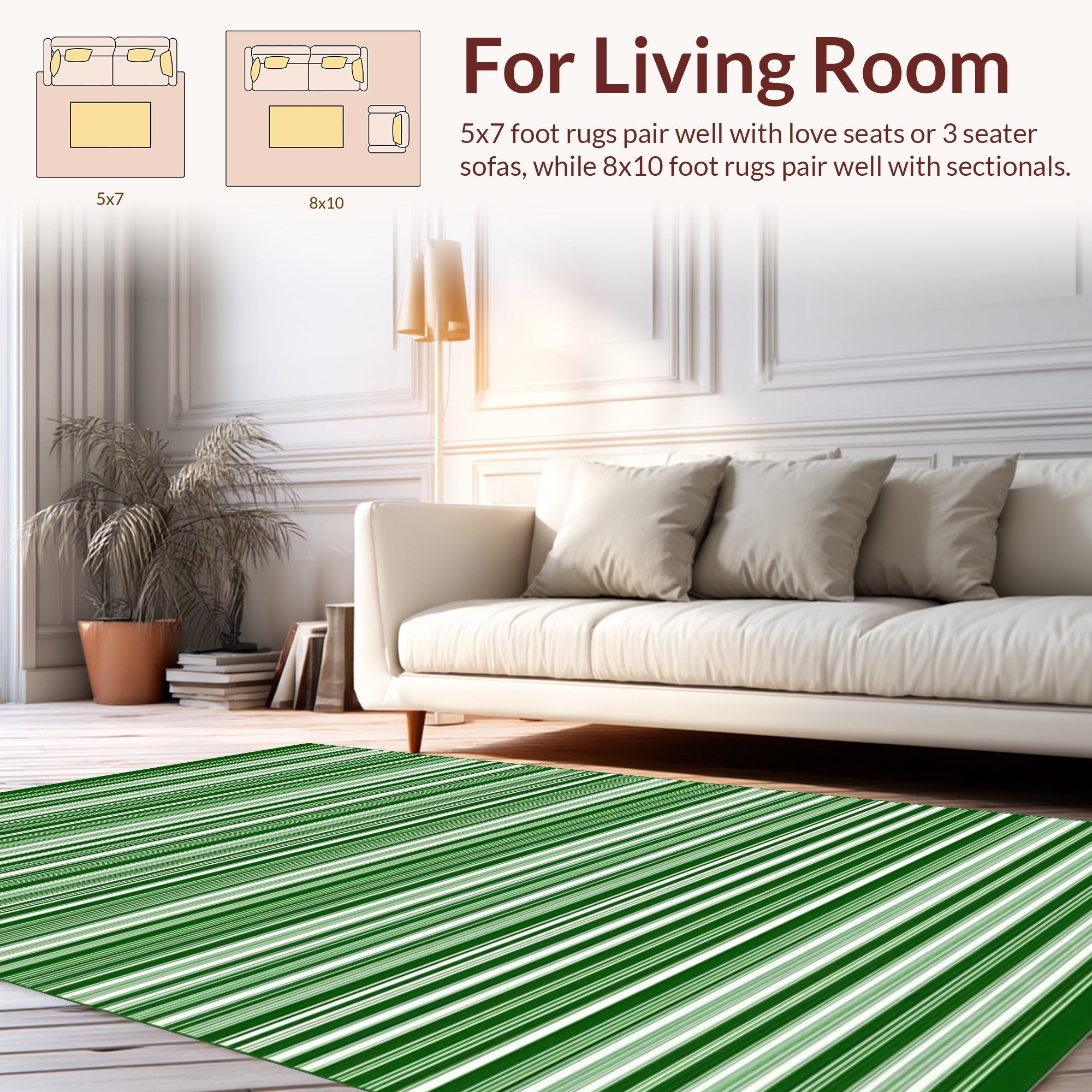 Striped Pattern Green White Rug