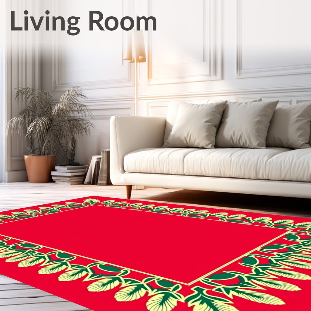 Red And Cream Floral Vine Border Rug