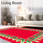 Red And Cream Floral Vine Border Rug