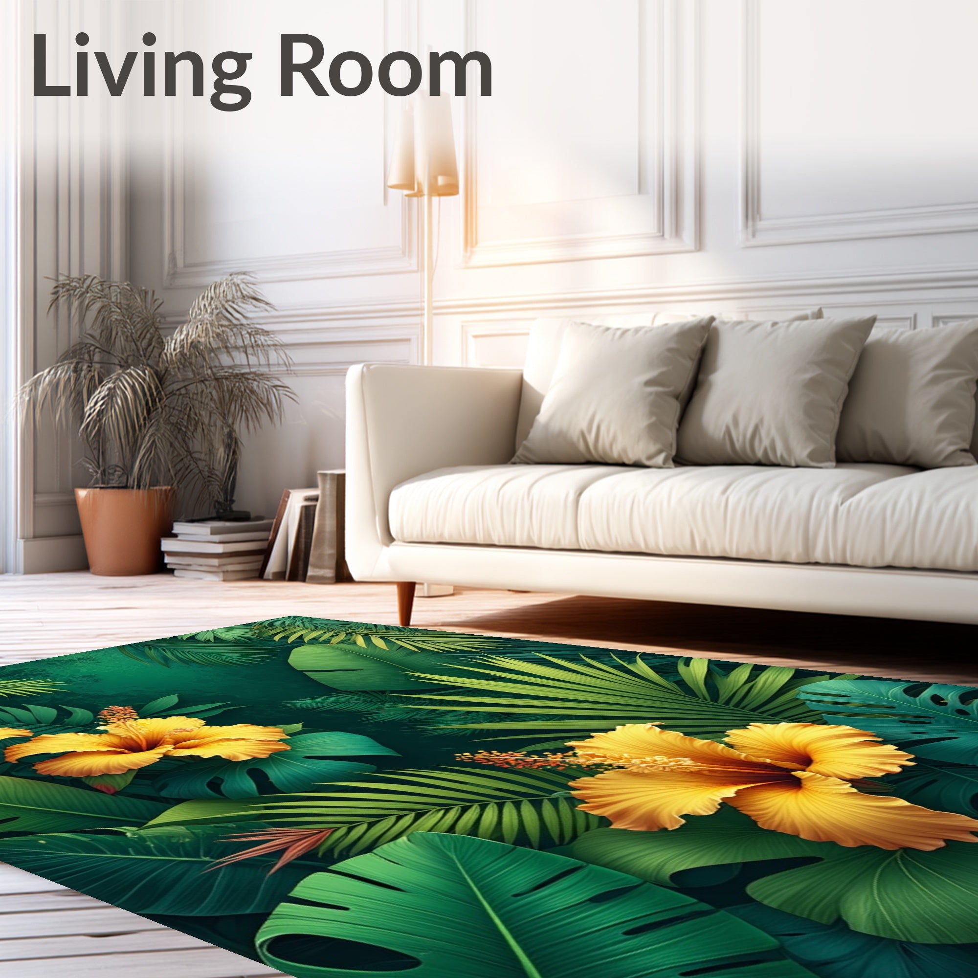 Tropical Hibiscus Palm Leaf Design Rug