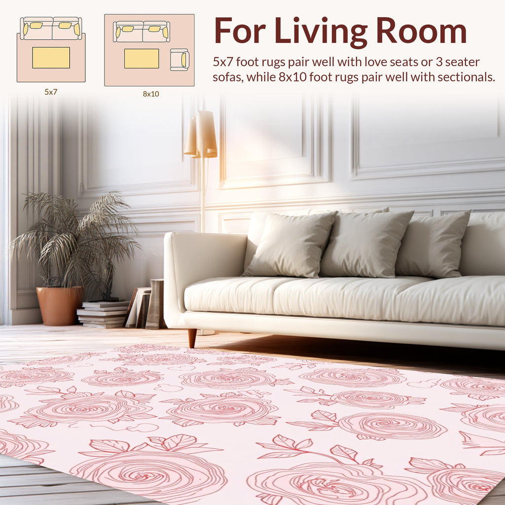 Pink Rose Sketch Pattern Rug