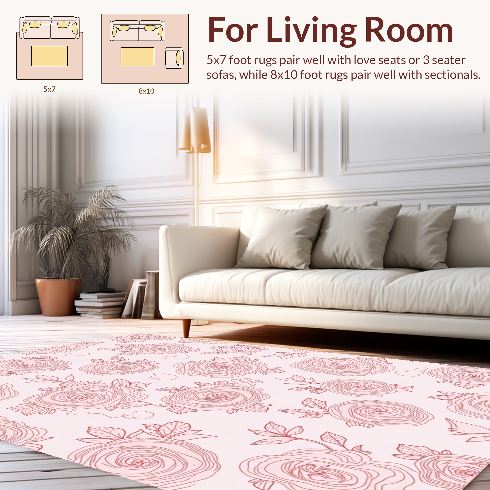 Pink Rose Sketch Pattern Rug