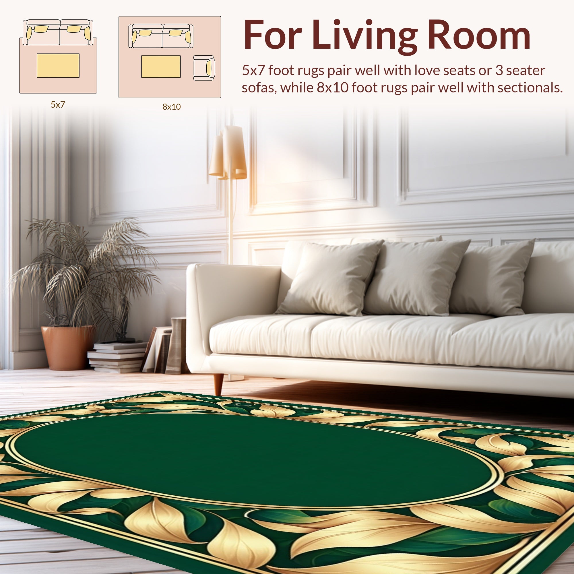 Art Nouveau Gold Leaf Green Floral Design Rug