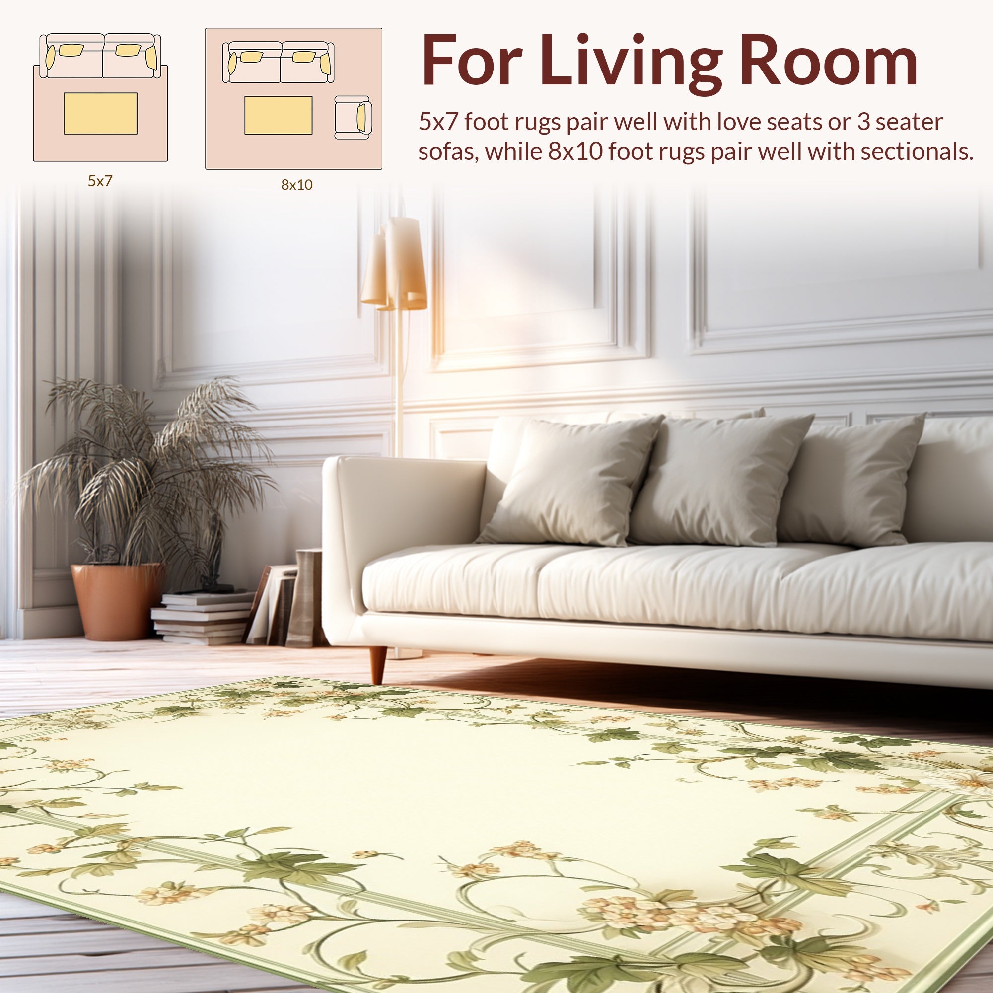 Delicate Floral Vine Border Rug