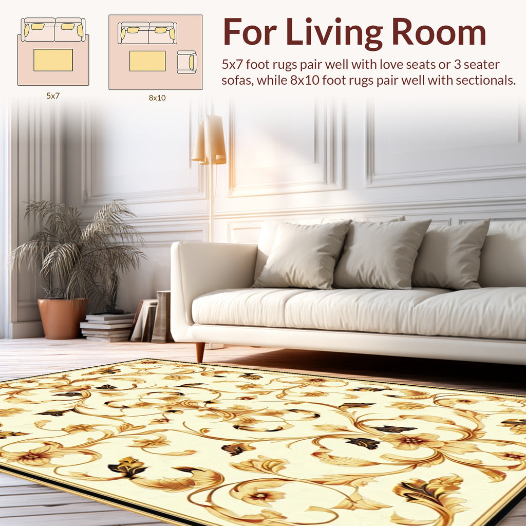 Ornate Floral Patterned Golden Rug
