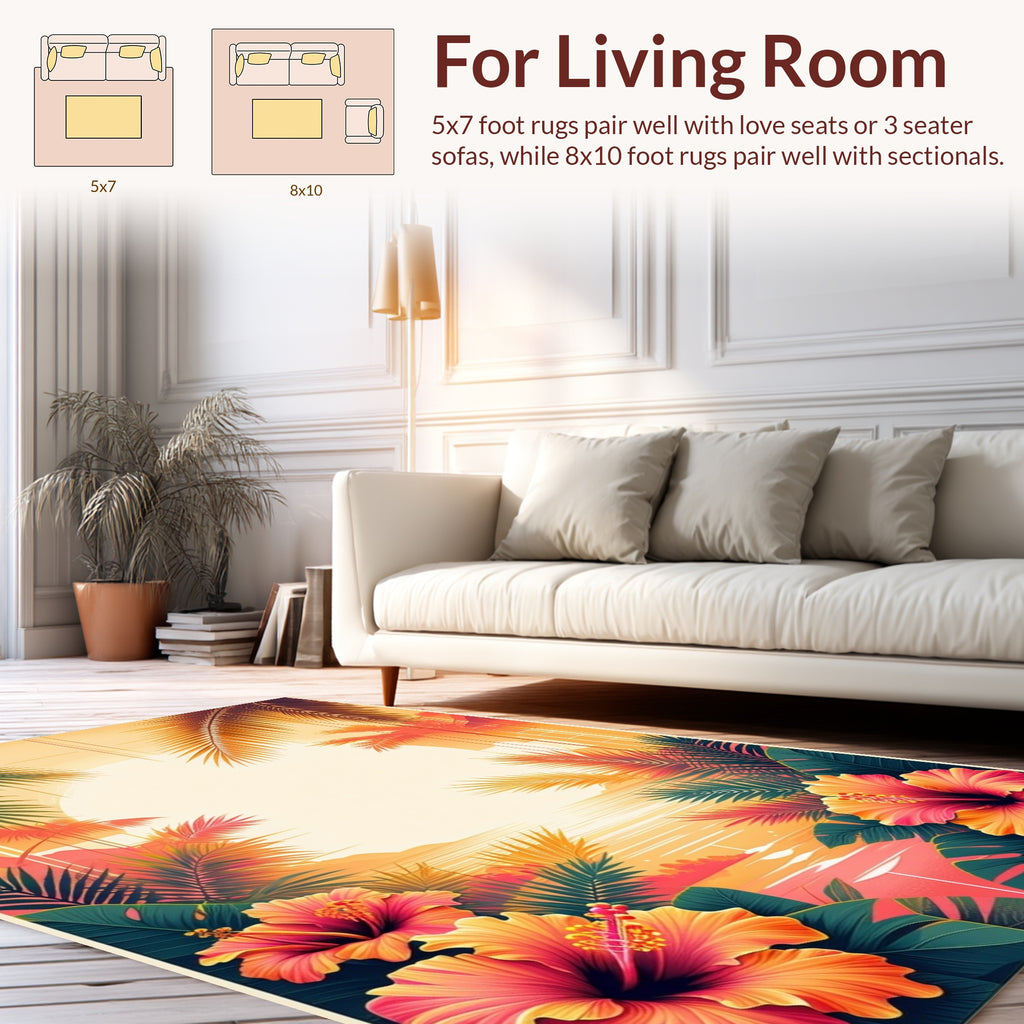 Hawaiian Hibiscus Palm Tropical Scene Rug