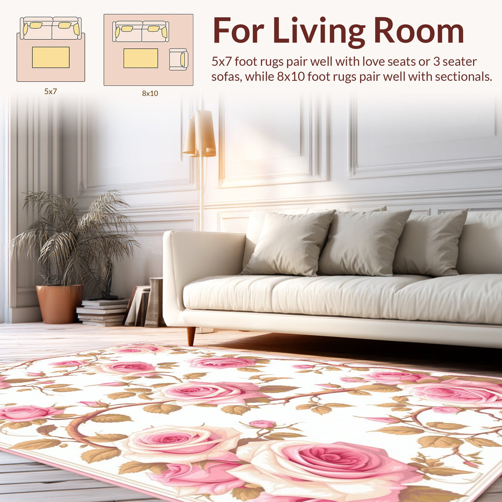 Romantic Pink Rose Vine Pattern Rug
