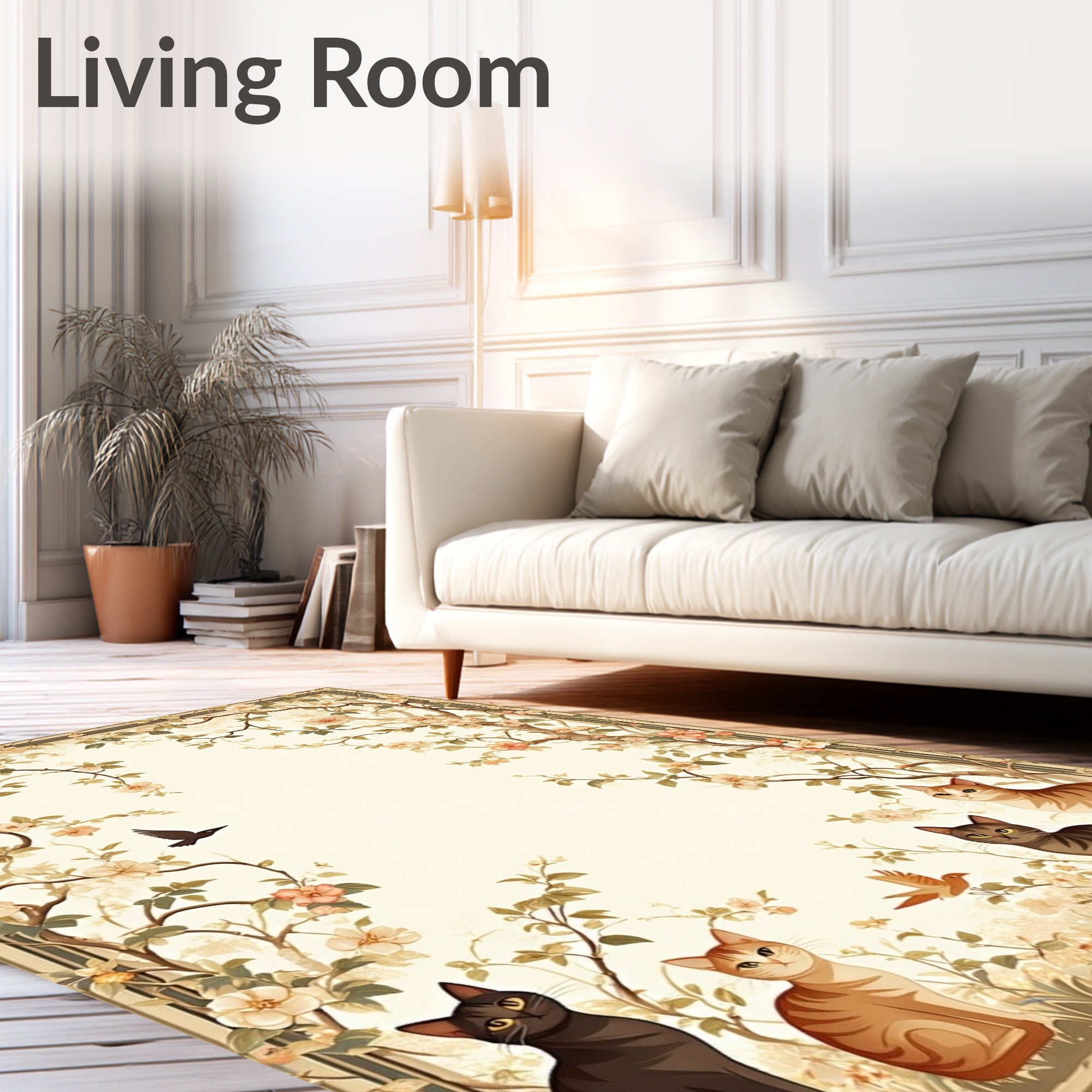 Floral Branches Curious Cats Rug