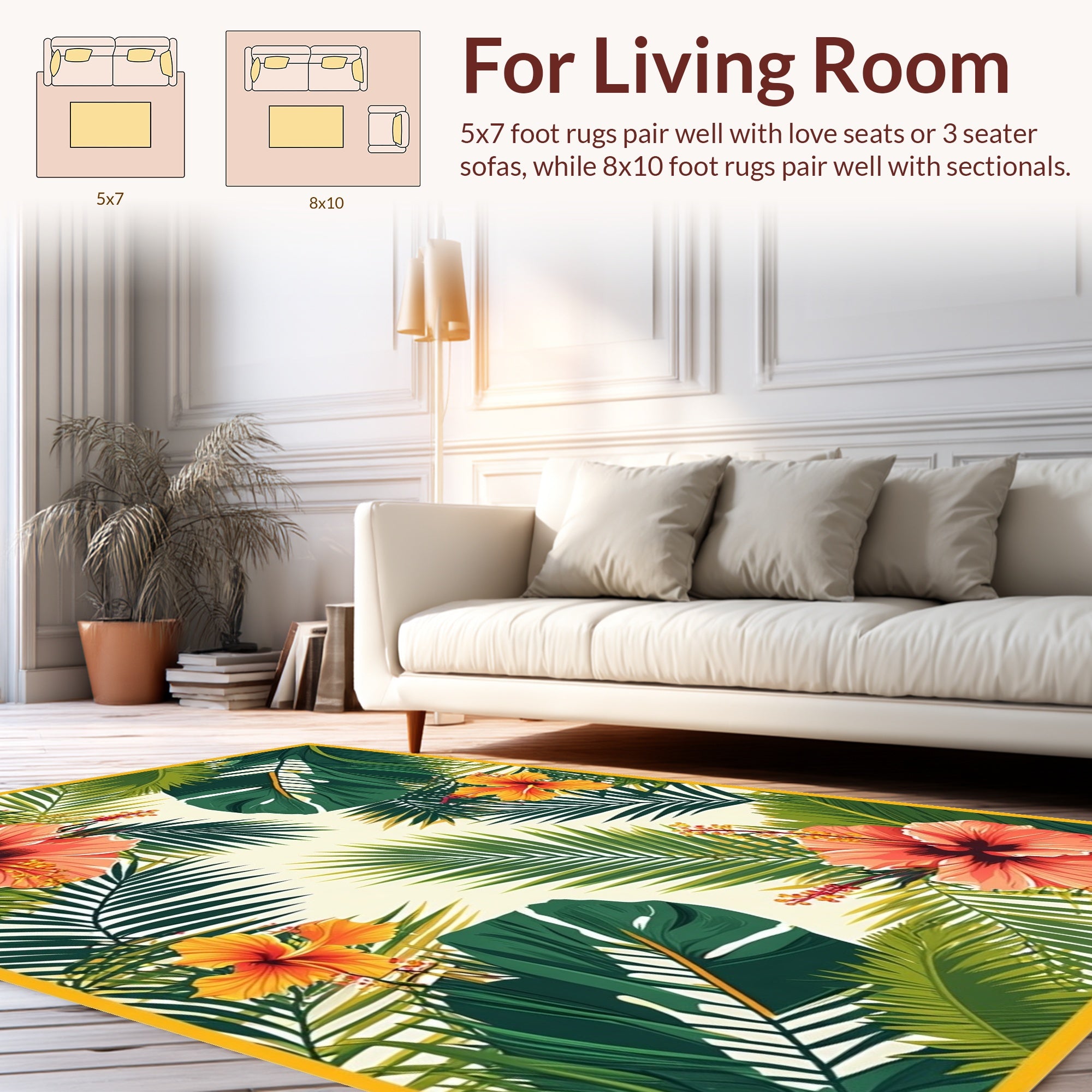 Tropical Hibiscus Floral Leaf Design Rug