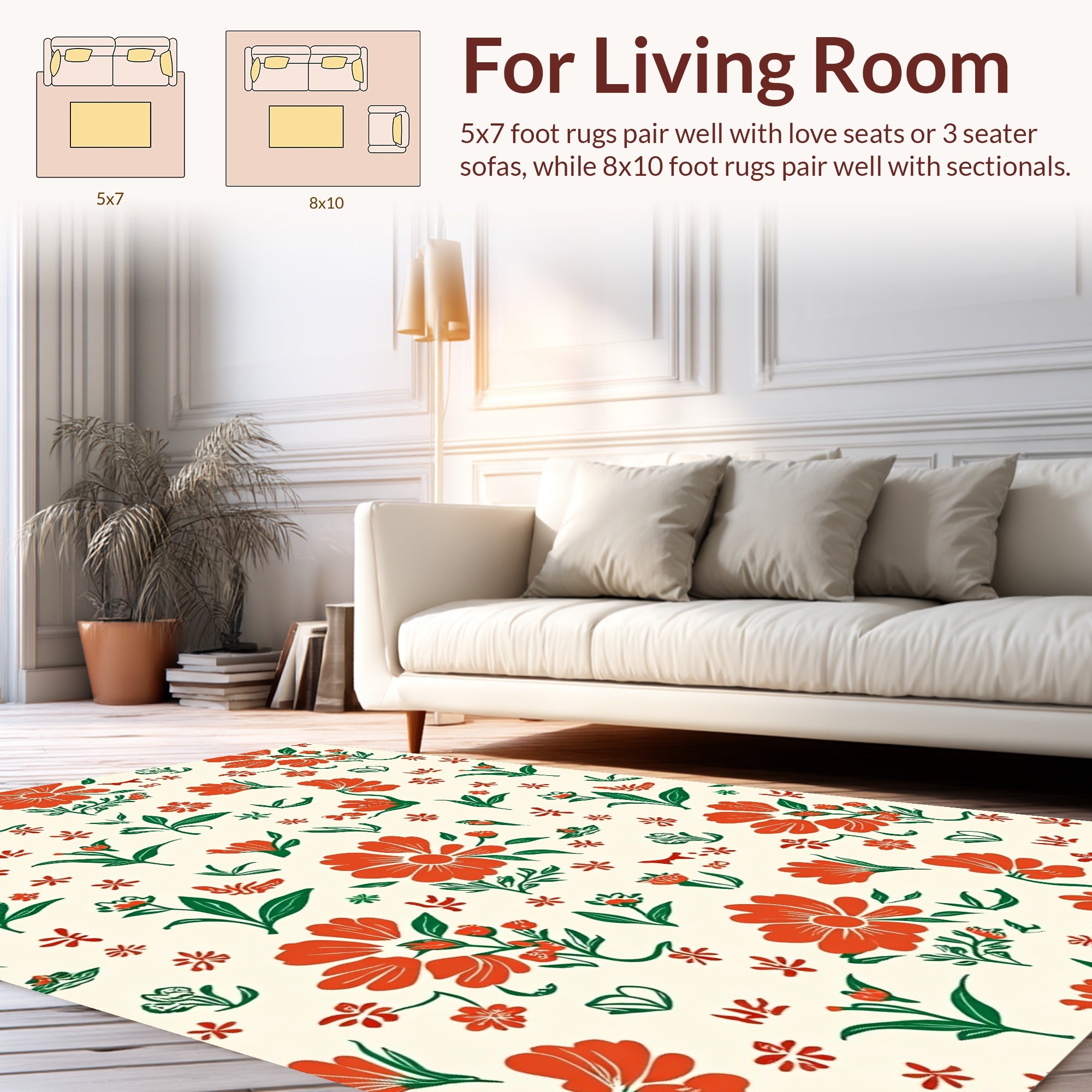Bright Orange Floral Botanical Design Rug