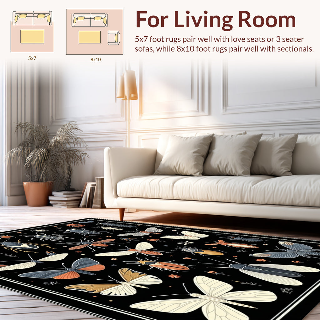 Insect Motif Colorful And Detailed Design Rug