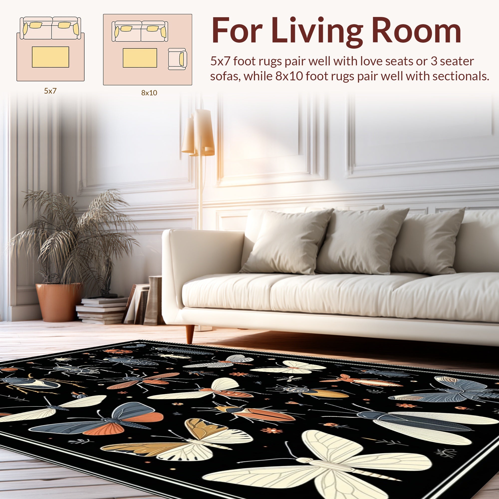 Insect Motif Colorful And Detailed Design Rug