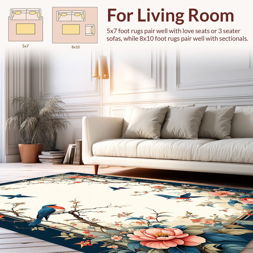 Birds Flowers Branch Design Rug