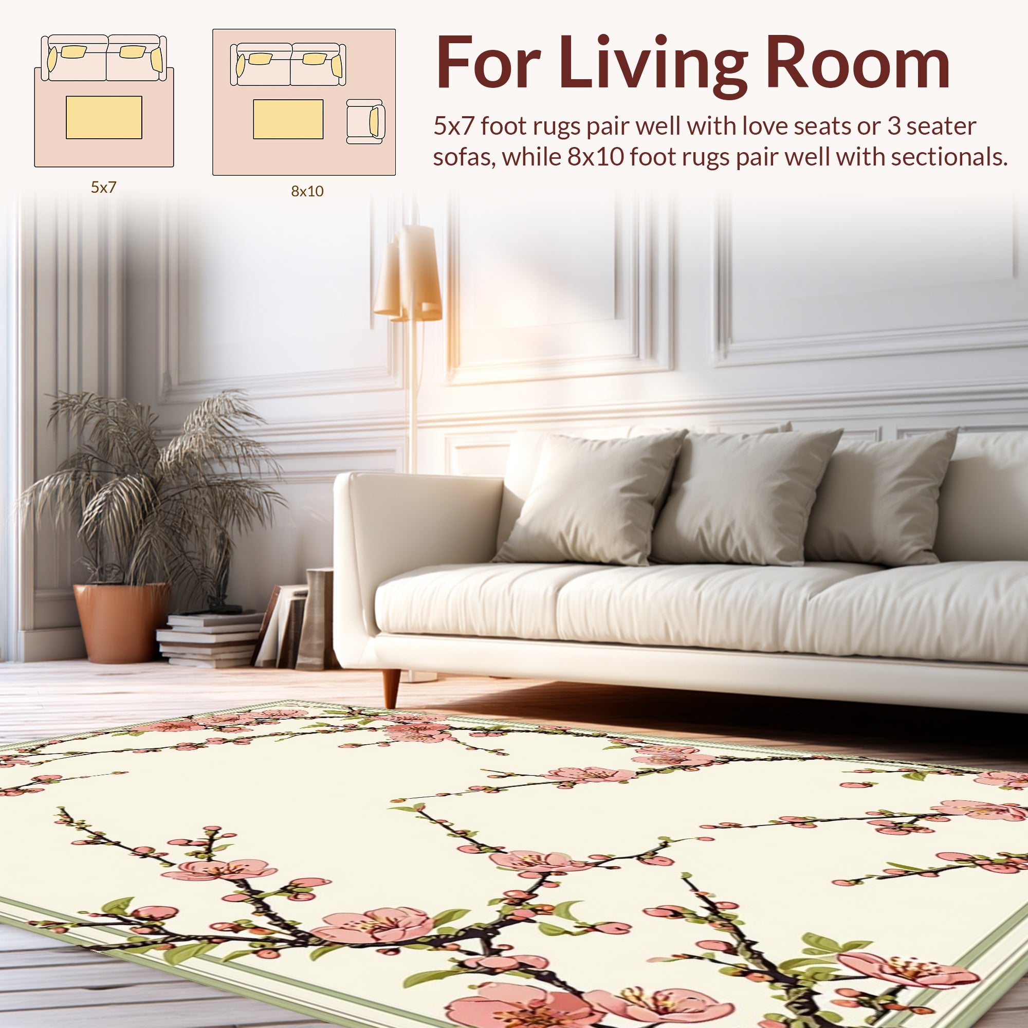 Vintage Pink Blossom branches Border Rug