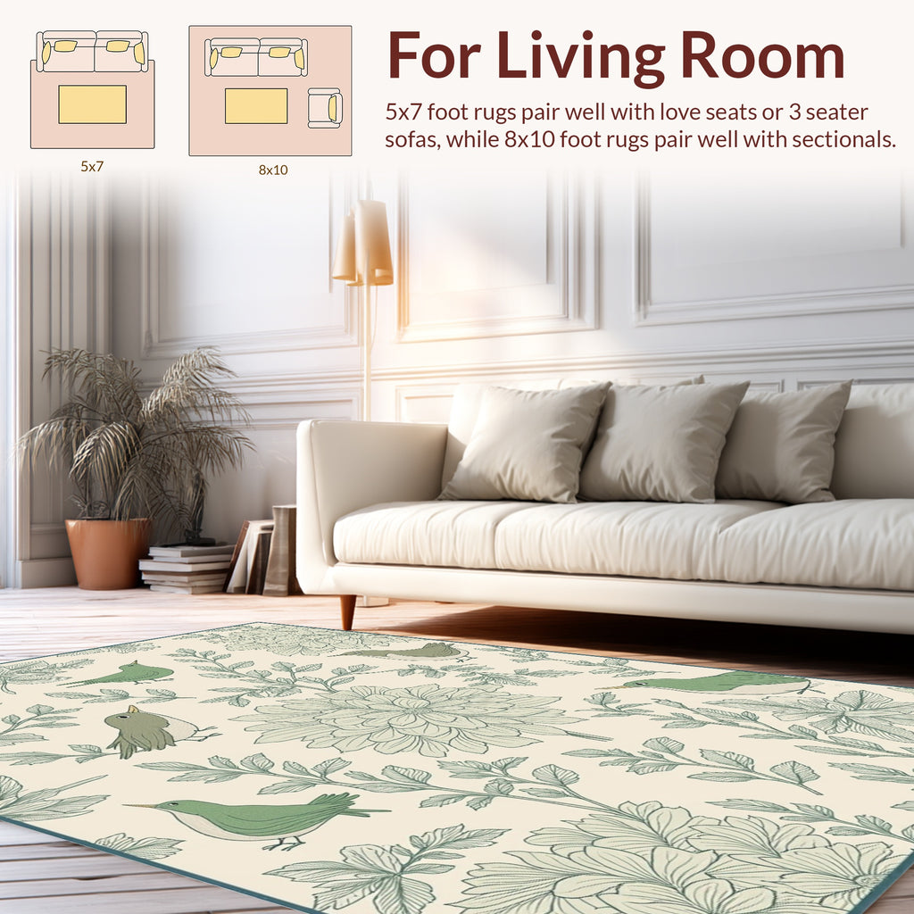 Whimsical Birds Floral Pattern Rug