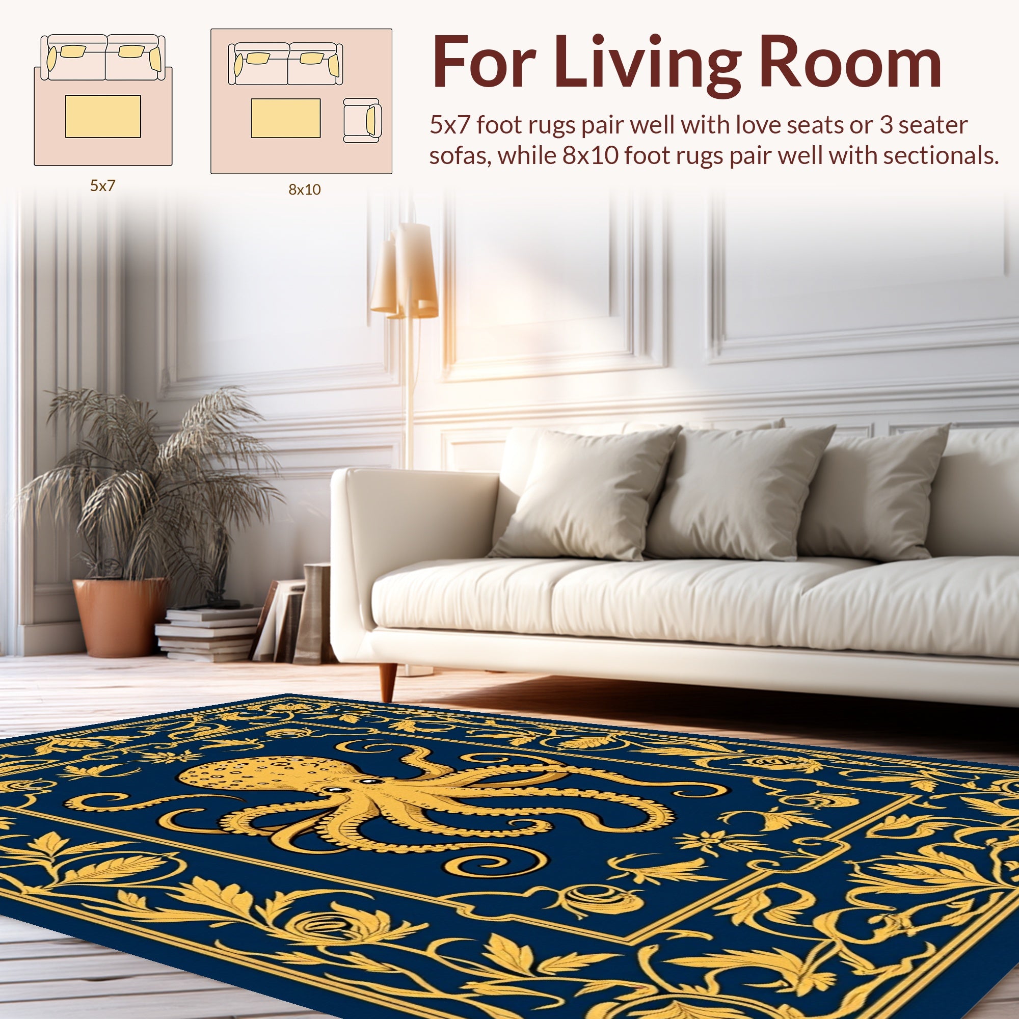 Vintage Octopus And Floral Border Design Rug