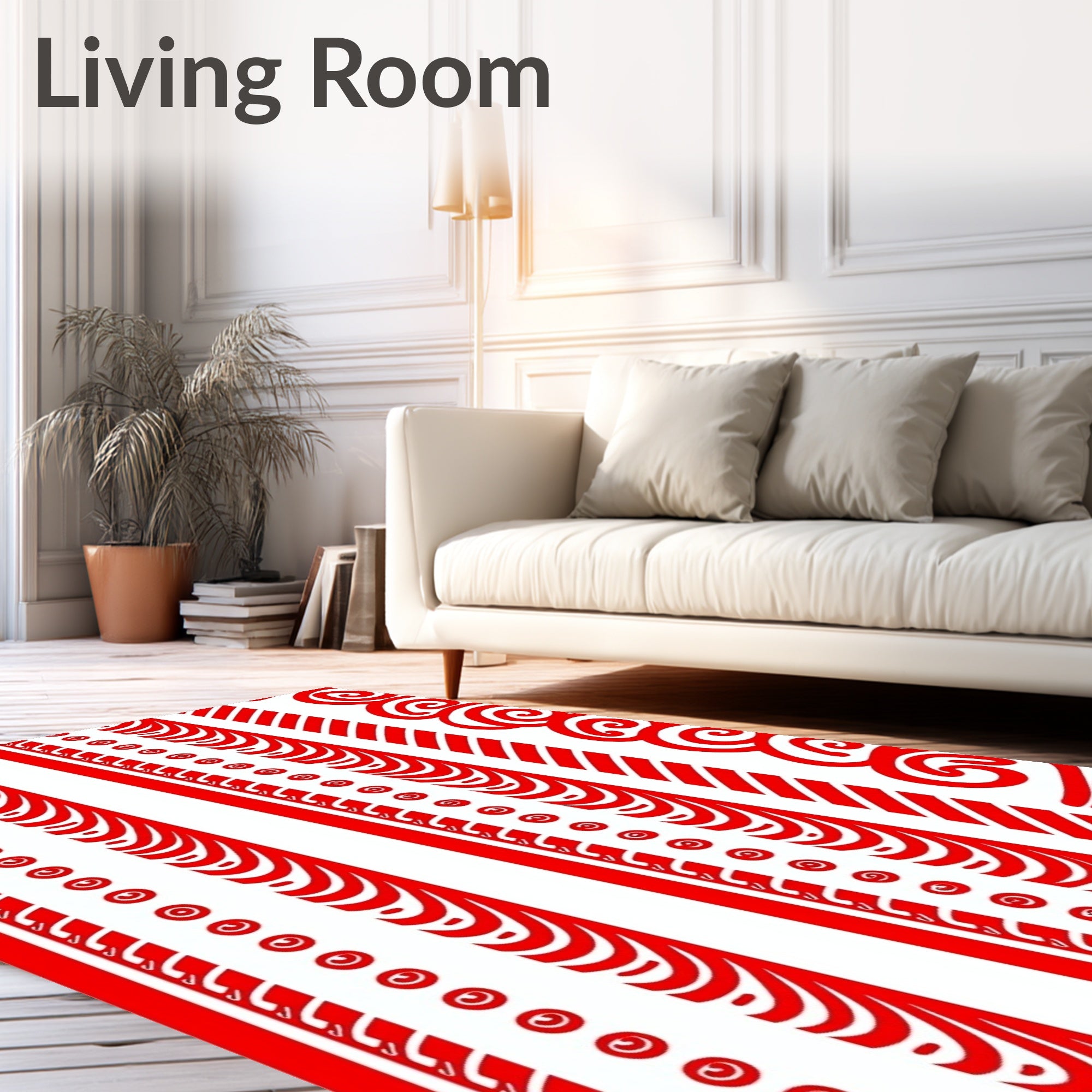Bold Red Stripe And Swirl Borders Rug