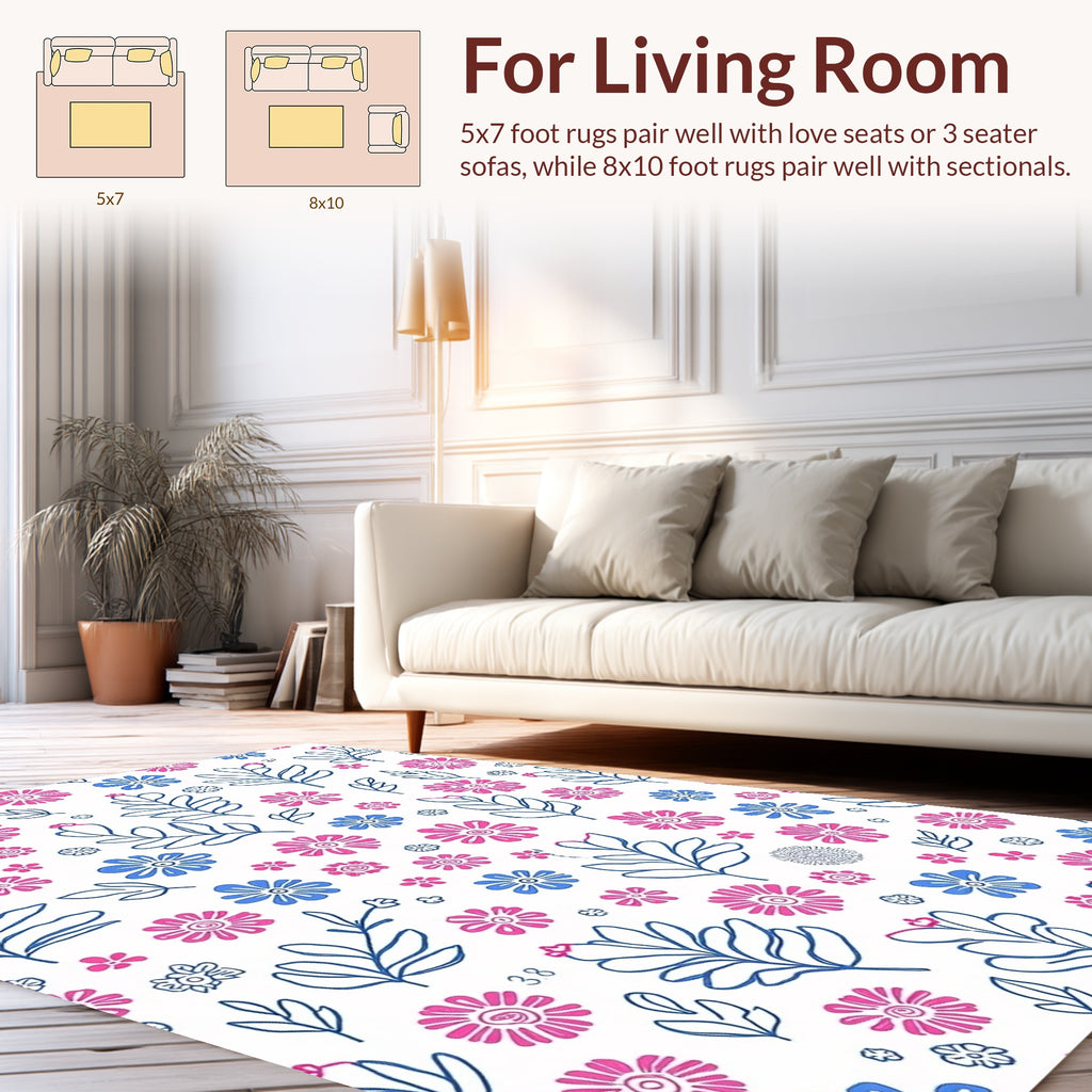 Pink Blue Floral Leaf Pattern Rug