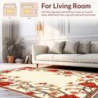Rich Red Peony Floral Vine Border Rug