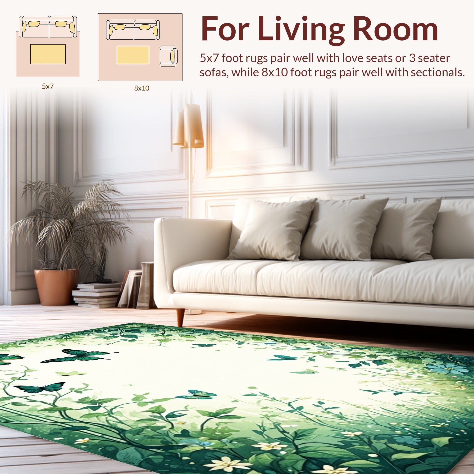 Emerald Green Butterfly Meadow Pattern Rug