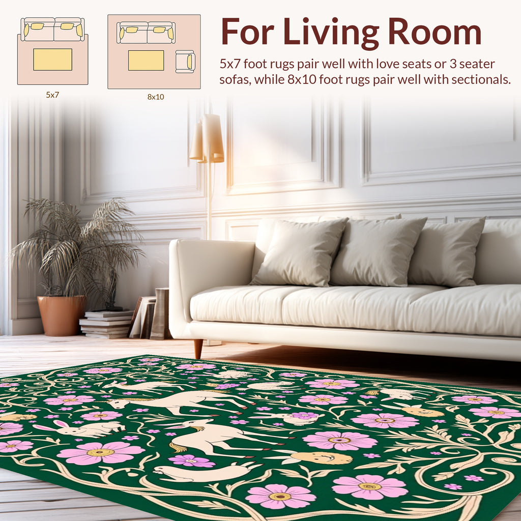 Mythical Creatures And Floral Whimsy Rug