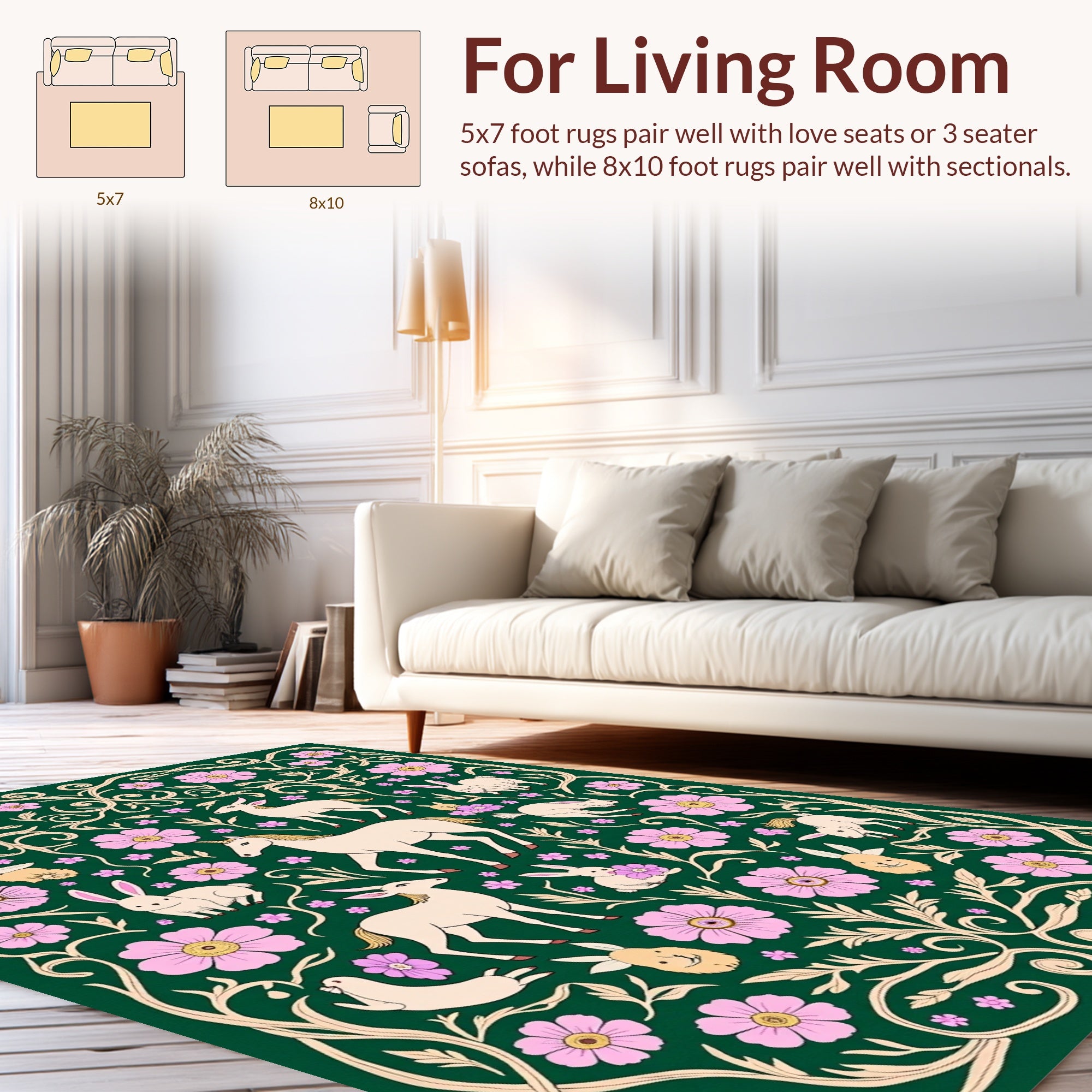 Mythical Creatures And Floral Whimsy Rug