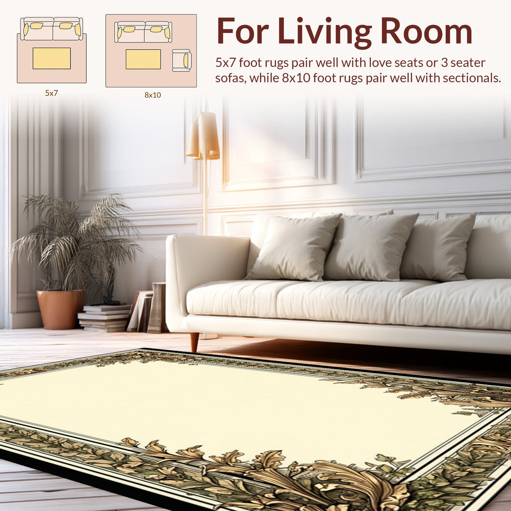 Antique Leaf Scroll Ornate Border Rug