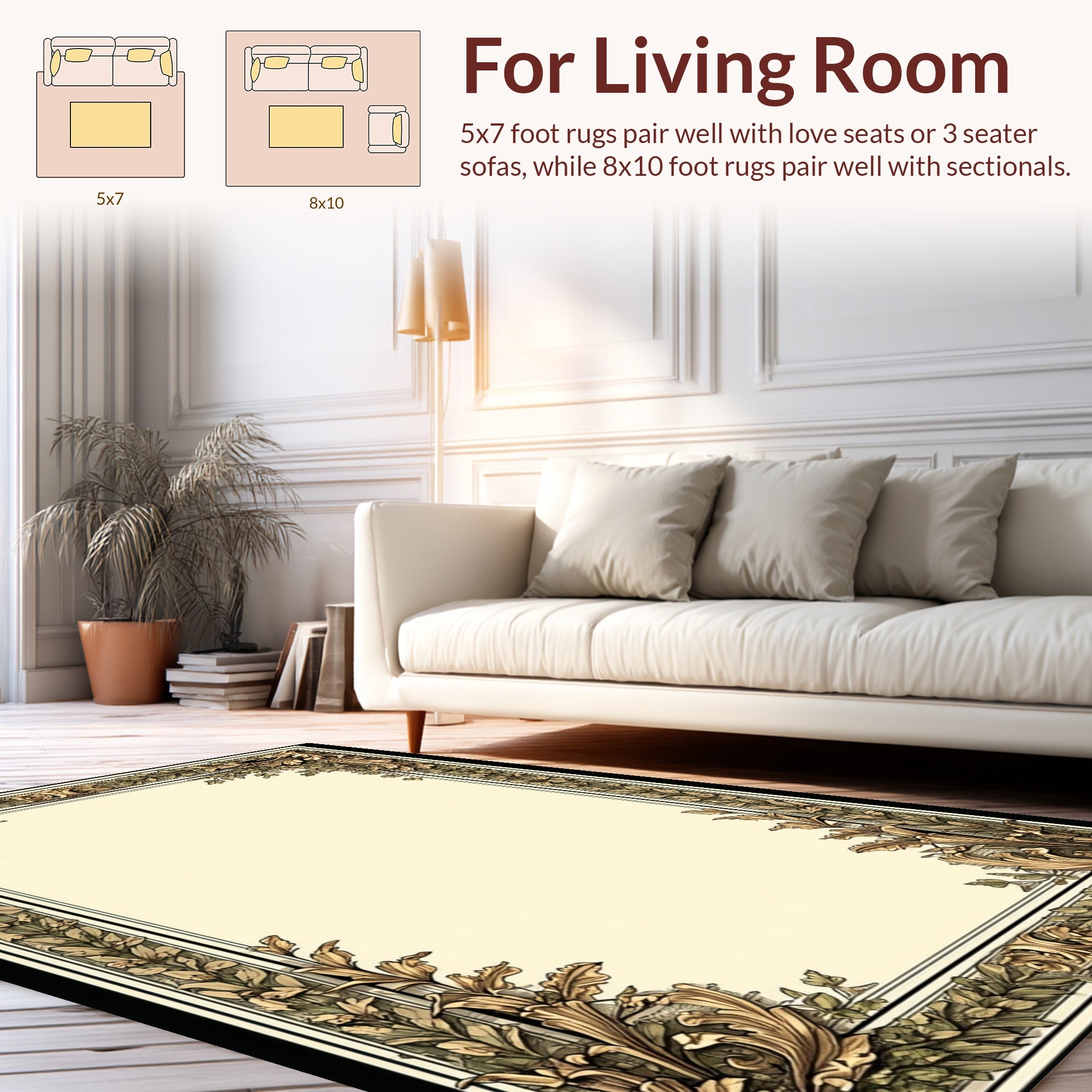 Antique Leaf Scroll Ornate Border Rug