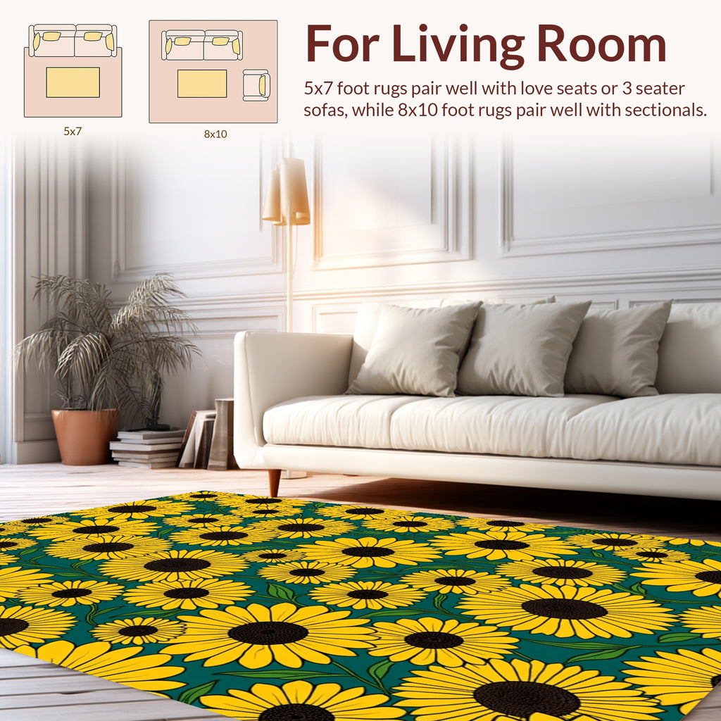 Vibrant Yellow Sunflower Pattern Rug