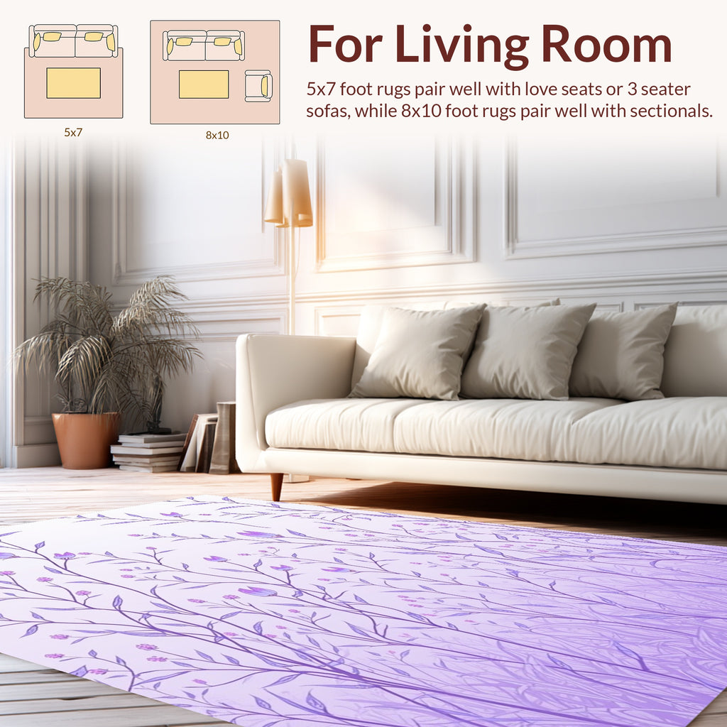 Delicate Purple Floral Meadow Design Rug