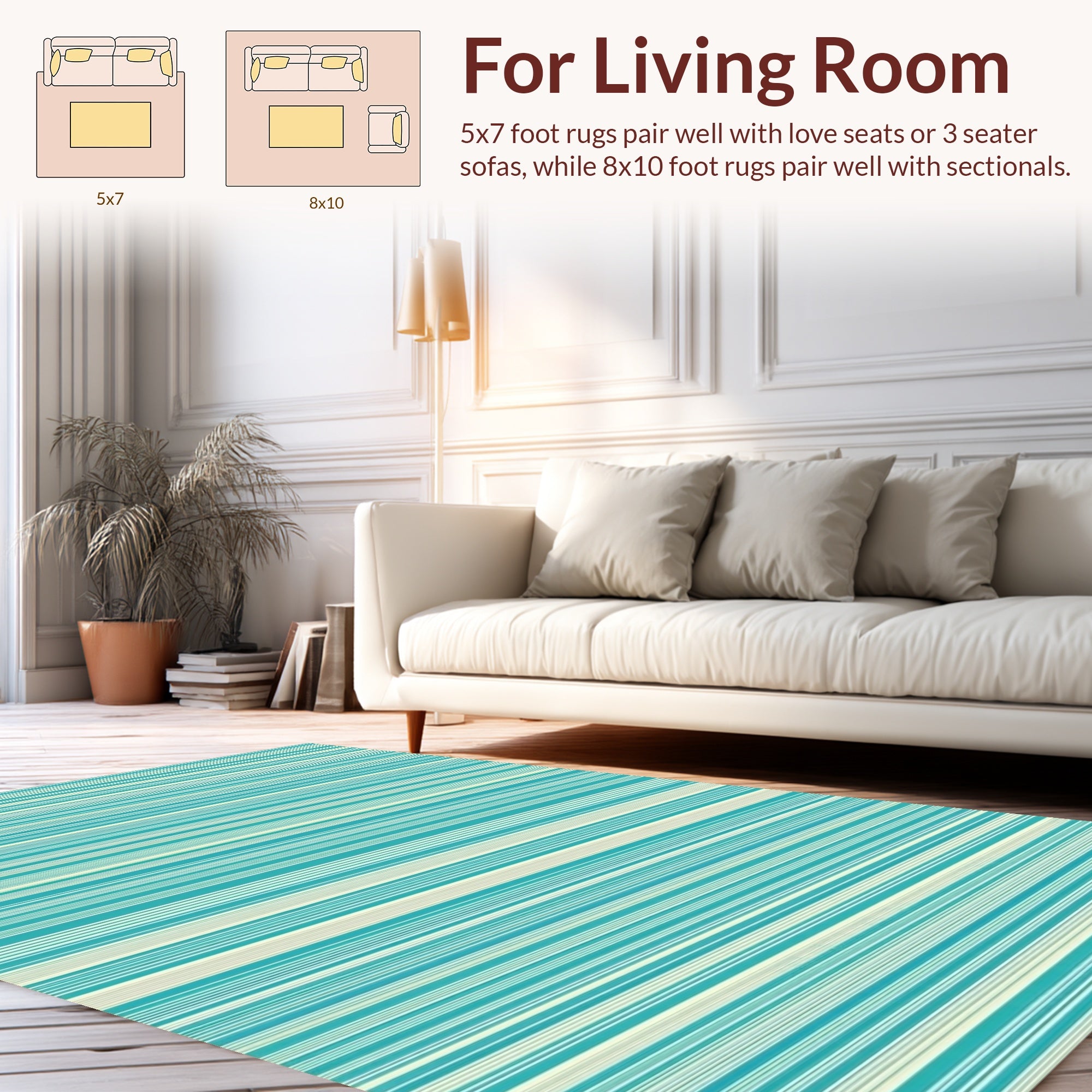 Thin Striped Turquoise Cream Design Rug
