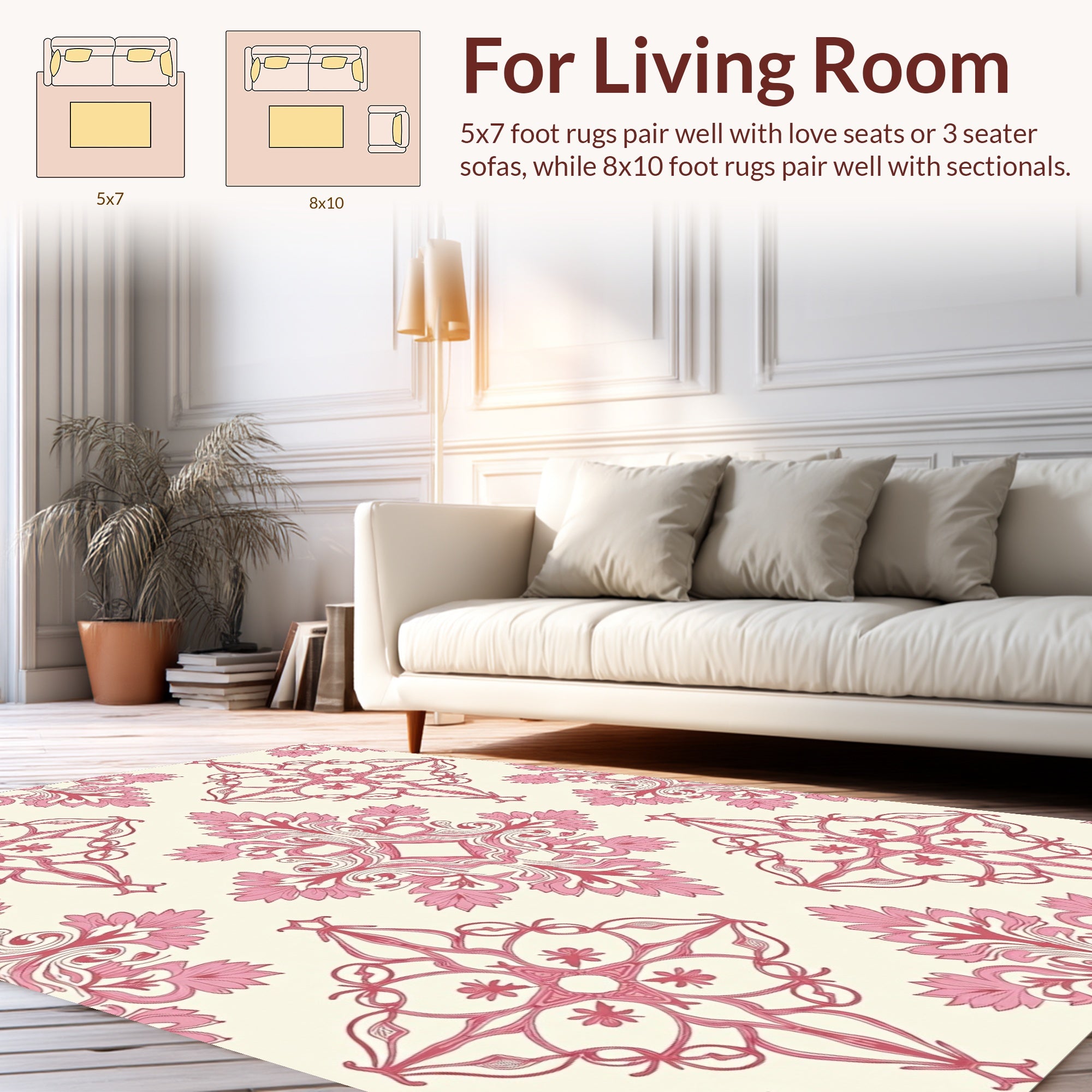 Ornate Pink Floral Damask Pattern Rug
