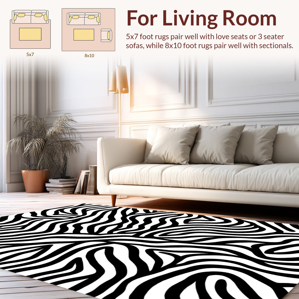 Bold Black White Wavy Stripes Rug