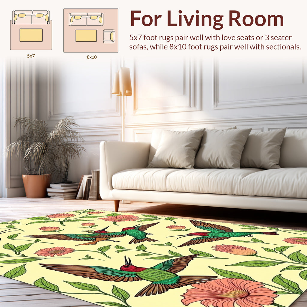 Hummingbirds And Pink Floral Pattern Rug