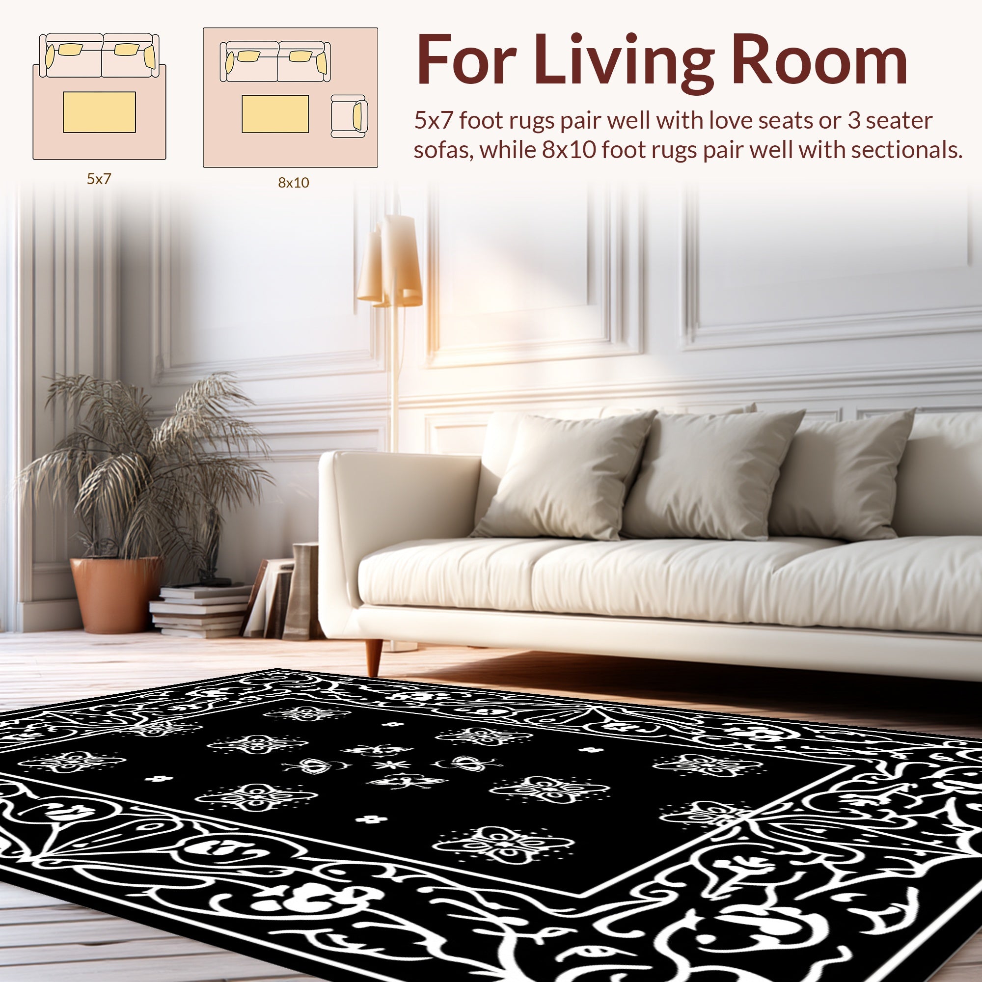 Ornate Butterfly Floral Pattern Rug